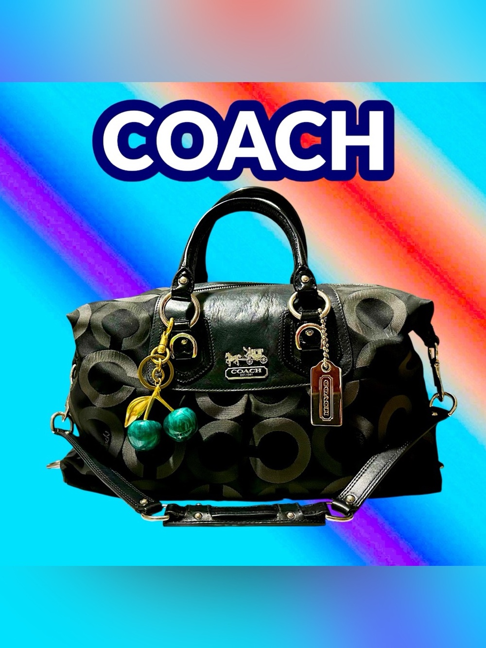Vintage style Coach soho shoulder Bag Black Signature Satchel Bag tote handbag - Picture 4 of 17